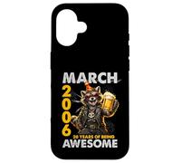Custodia per iPhone 16 20th Birthday Raccoon Beer March 2006 Vintage 20 Years Old