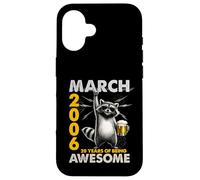 Custodia per iPhone 16 20th Birthday Raccoon Beer March 2006 Vintage 20 Years Old