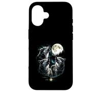 Custodia per iPhone 16 3 lupi che ululano alla luna stile vintage retrò divertente anni '80-90