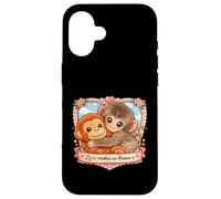 Custodia per iPhone 16 Adorabili scimmie abbracciano l'amore ci rende coraggiosi