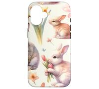 Custodia per iPhone 16 Aesthetic Spring Flower Patter Vintage Easter Bunny Rabbit