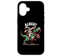 Custodia per iPhone 16 Albert Dabbing Astronauta su un cartone animato dinosauro