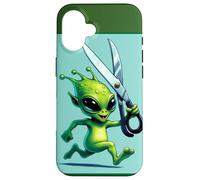 Custodia per iPhone 16 Alien corre con le forbici divertente