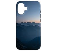 Custodia per iPhone 16 Alpine Mountain Silhouette Alba Strati Picchi Orizzonte