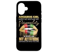 Custodia per iPhone 16 Aquarius Girl, da donna, Labbra che si sciolgono, Black Zodiac Birthday BLM