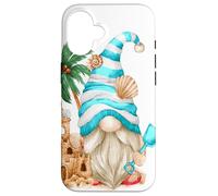 Custodia per iPhone 16 Beach Lover With Flip Flops And Sand Castle Funny Gnome