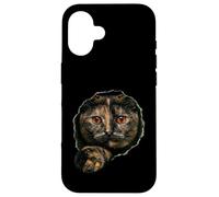 Custodia per iPhone 16 Bellissimo gatto tartarugato con occhi d'ambra che sbirciano attraverso