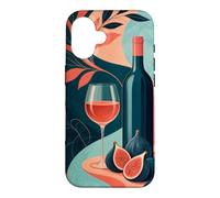Custodia per iPhone 16 Bicchiere di vino accanto a una bottiglia senza etichetta e fichi