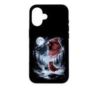 Custodia per iPhone 16 Birdwatcher retrò Red Cardinal Bird che ulula alla luna degli anni '90