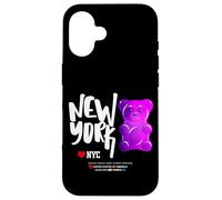Custodia per iPhone 16 Bite Me, Cool New York City Purple Gummy Bear Candy Graphic