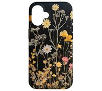 Custodia per iPhone 16 Black Boho Aesthetic Mixed Flowers Pressed Flower