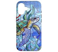 Custodia per iPhone 16 Blue Sea Turtle in Corals Mosaic Art Ocean Theme