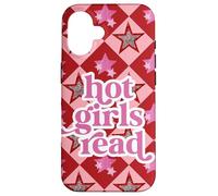 Custodia per iPhone 16 Book Lover Hot Girls Read Preppy Pink Red Star Y2K