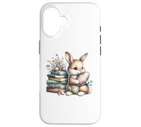 Custodia per iPhone 16 Bookish Easter Bunny Reading Book Every Bunny Loves to Read