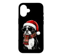 Custodia per iPhone 16 Boston Terrier Dog Bostie Santa Hat Plaid sciarpa occhiali da sole