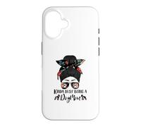 Custodia per iPhone 16 Boston Terrier Kinda Busy Being A Dog Mom Messy Bun