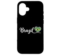 Custodia per iPhone 16 Brasile, corsivo, scrittura, con, bandiera nazionale, cuore