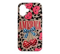 Custodia per iPhone 16 Brown Cheetah America Girls Leopard Print Cherry E Bow