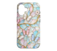 Custodia per iPhone 16 Butterfly Pink White Blue Stained Art Stain Butterflies