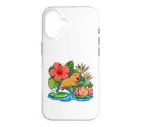 Custodia per iPhone 16 Capybara salta da Lily Pad su Lotus Boat