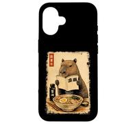 Custodia per iPhone 16 Carino Capybara Ramen giapponese Kanji Edo Pittura