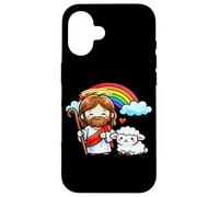 Custodia per iPhone 16 Carino Gesù Cristo Pastore Agnello Arcobaleno Kid Cristianesimo