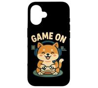 Custodia per iPhone 16 Carino Kawaii Dog Gamer Game On Console Scherzo Divertente Fan di Gioco