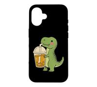 Custodia per iPhone 16 Carino T Rex Boba Cartoon Dinosaur Bubble Tea Snack Amante