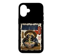 Custodia per iPhone 16 Carino Tanuki Mangiare Ramen Vintage Giapponese Raccoon Cane