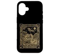 Custodia per iPhone 16 Carta dei tarocchi con lucertola dal collo celeste
