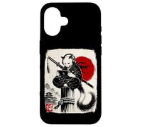 Custodia per iPhone 16 Cat Ninja Gamer Giapponese Sumi-e Gioco Samurai Art