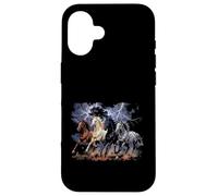 Custodia per iPhone 16 Cavalli in esecuzione Vintage anni '90 Fulmine Tempesta Western Cow