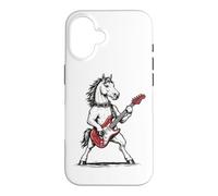 Custodia per iPhone 16 Cavallo roccia stile divertente cavallo che suona la chitarra Rocker