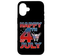 Custodia per iPhone 16 Chinese Crested Dog American Flag Sunglasses Happy 4th July