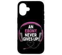 Custodia per iPhone 16 Citazione di gioco "An Ebony Never Give Up" Cuffie personalizzate