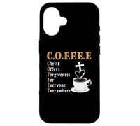 Custodia per iPhone 16 Coffee Christ Offers Forgiveness Quote Cafeine Baristas