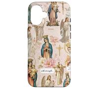 Custodia per iPhone 16 Collage cristiano cattolico floreale vintage della Vergine