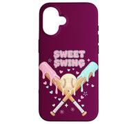 Custodia per iPhone 16 Completo da ragazza Sweet Swing Softball Ice Cream Drip Bats