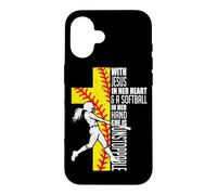 Custodia per iPhone 16 Con Gesù nel suo cuore e un softball in mano cristiano