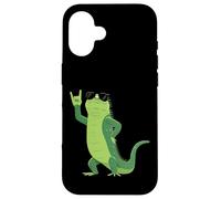 Custodia per iPhone 16 Cool Iguana Rock On Funny Rettile Amante Animale Grafica Mano
