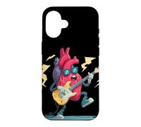 Custodia per iPhone 16 Cool Rock Heart con battiti e occhiali da sole per gli amanti della chitarra