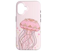 Custodia per iPhone 16 Coquette Jellyfish Pink Bow Pearls Soft Girl Aesthetic