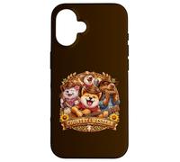 Custodia per iPhone 16 Country& Western Capybara Shiba-Inu con chitarra Musica
