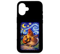 Custodia per iPhone 16 Cozy Chicken Playing Guitar Whimsical Art Music Farmer Hen