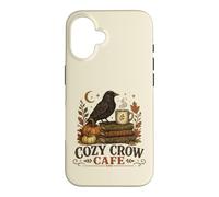 Custodia per iPhone 16 Cozy Crow Cafe, design vintage per amanti del caffè autunnale