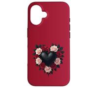 Custodia per iPhone 16 Cuore Nero E Corona Di Rose Nere
