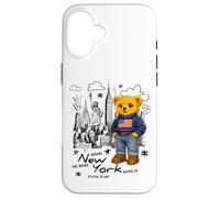 Custodia per iPhone 16 Cute American Teddy Bear Sketch Drawing, New York Teddy Bear