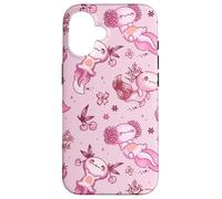 Custodia per iPhone 16 Cute Axolotl Cherry Pattern For Girls Women Pink Strawberry