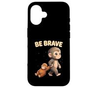 Custodia per iPhone 16 Cute Baby Monkey Be Brave Viral Meme Emozionale Peluche