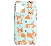 Custodia per iPhone 16 Cute Corgi Dog with Paws Lover in Aqua Turquoise Pattern